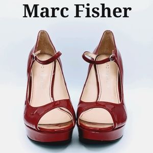 Marc Fisher Red PLeather Platform Mary Jane Heels